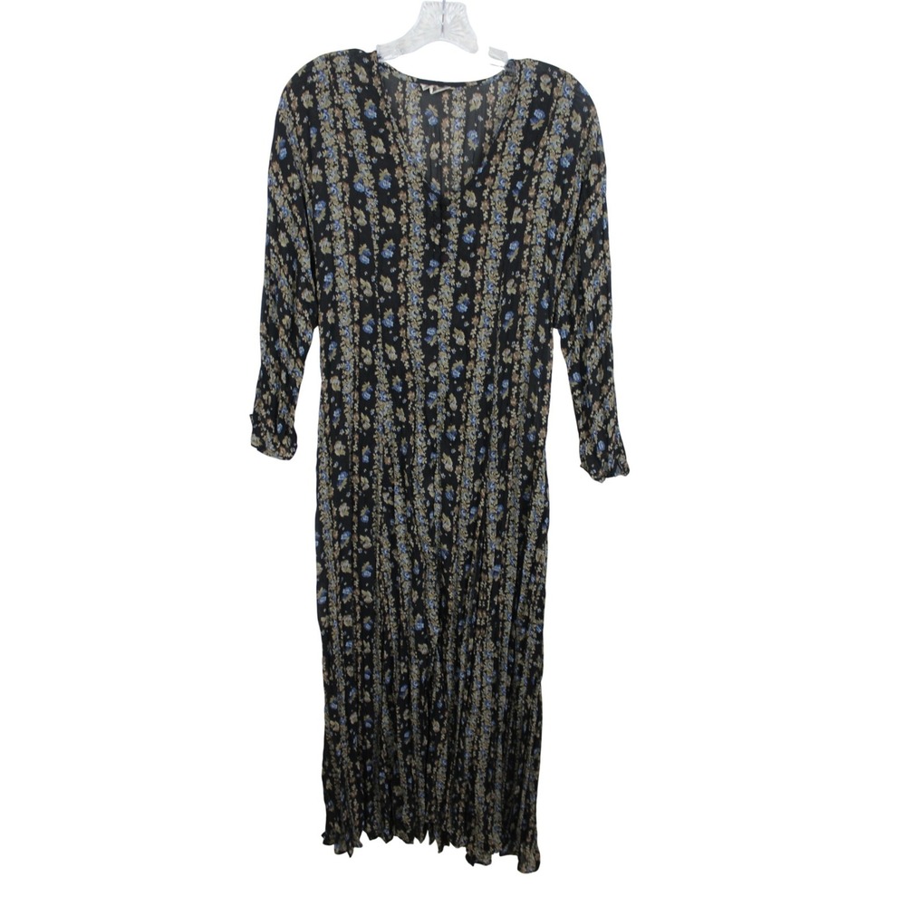 Zoe California Vintage Floral Maxi Dress Black Blue Lace Up Back 90s Boho‎ XL